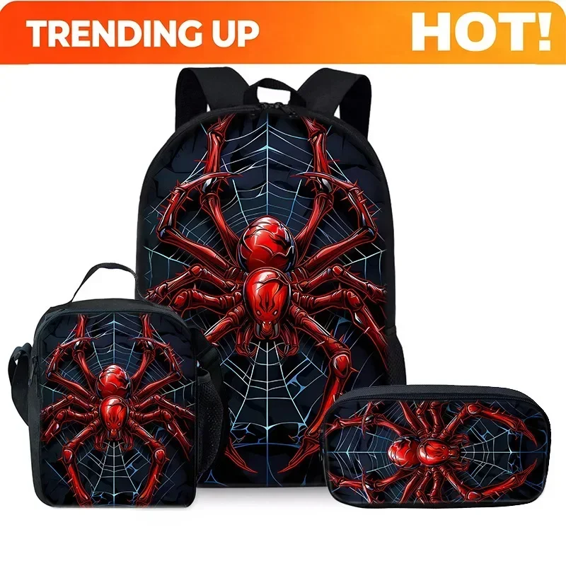 Custom Bag Cartoon Popular Novelty Spider 3D Print 3pcs/Set Student School Bags Laptop Daypack Backpack Crossbody Lunch Bag Penc