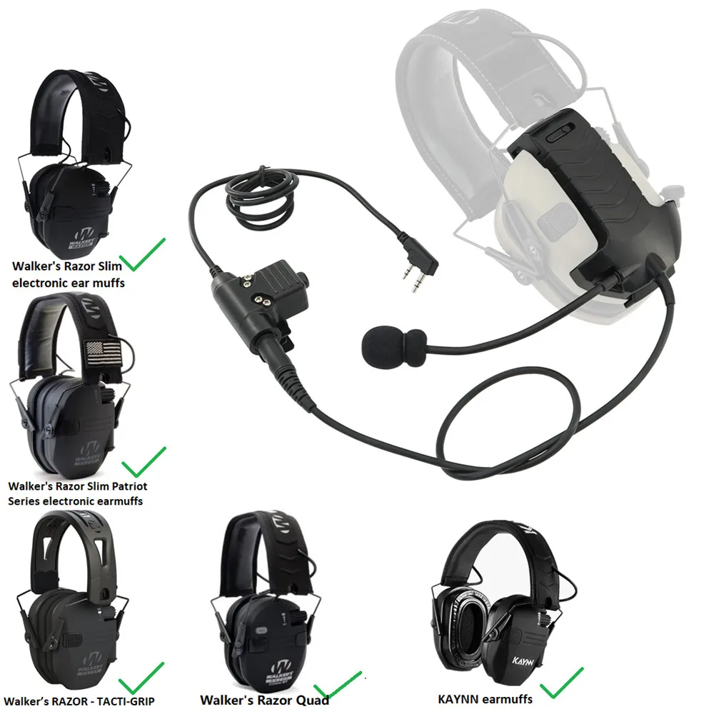 Tactical Headset Accessories Microphone Kit Y-Line Kit  for Walker's Razor Electronic Earmuffs with Tactical U94 PTT for Baofeng