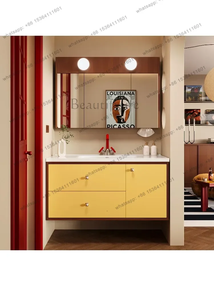 Dopamine color matching bathroom cabinet ceramic integrated basin toilet washbasin hand washbasin combination