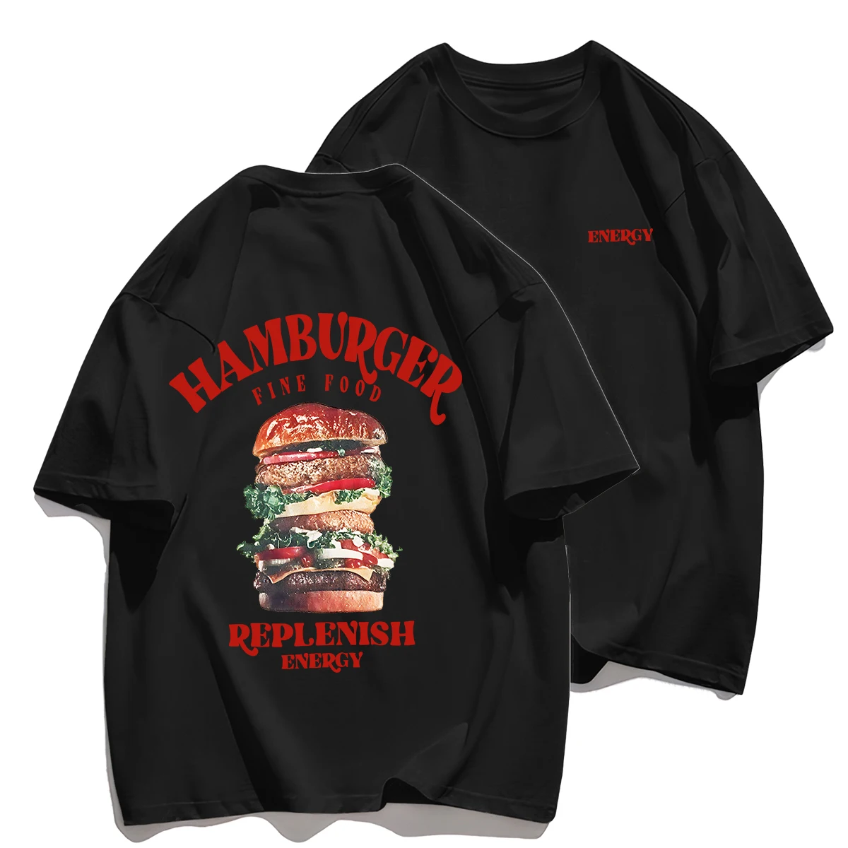 Camiseta de Verano para Hombre con Estampado de Hamburguesa, Cuello Redondo, Cómoda, Transpirable y Suave, 100% Algodón, Neutral, Manga Corta para Exteriores