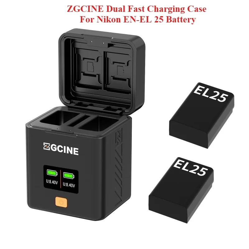 ZGCINE PS-EL25 USB-C PD Dual Fast Charging Case For Nikon EN-EL25 Battery Charging Smart Battery Charger Box SD/TF Storage