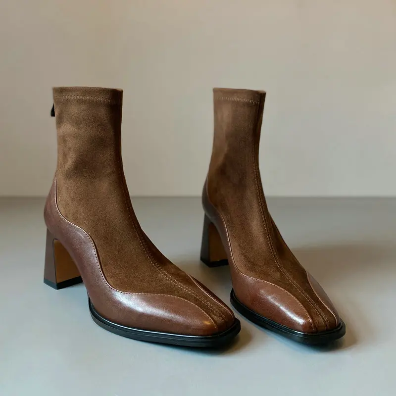 

Hot Selling Mary Jane Ankle Boots New 2025 Autumn and Winter Women Boots Elastic Temperament Square Head Square Heel Thin Boots