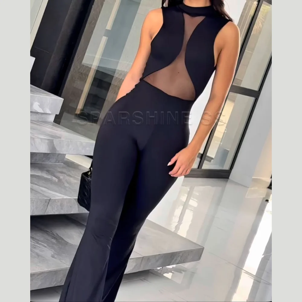 Frauen Ärmellose Schwarze Overall Kleidungsstück Sommer Streetwear Backless Party Outfits Einteilige Strampler Dünne Länge Hosen