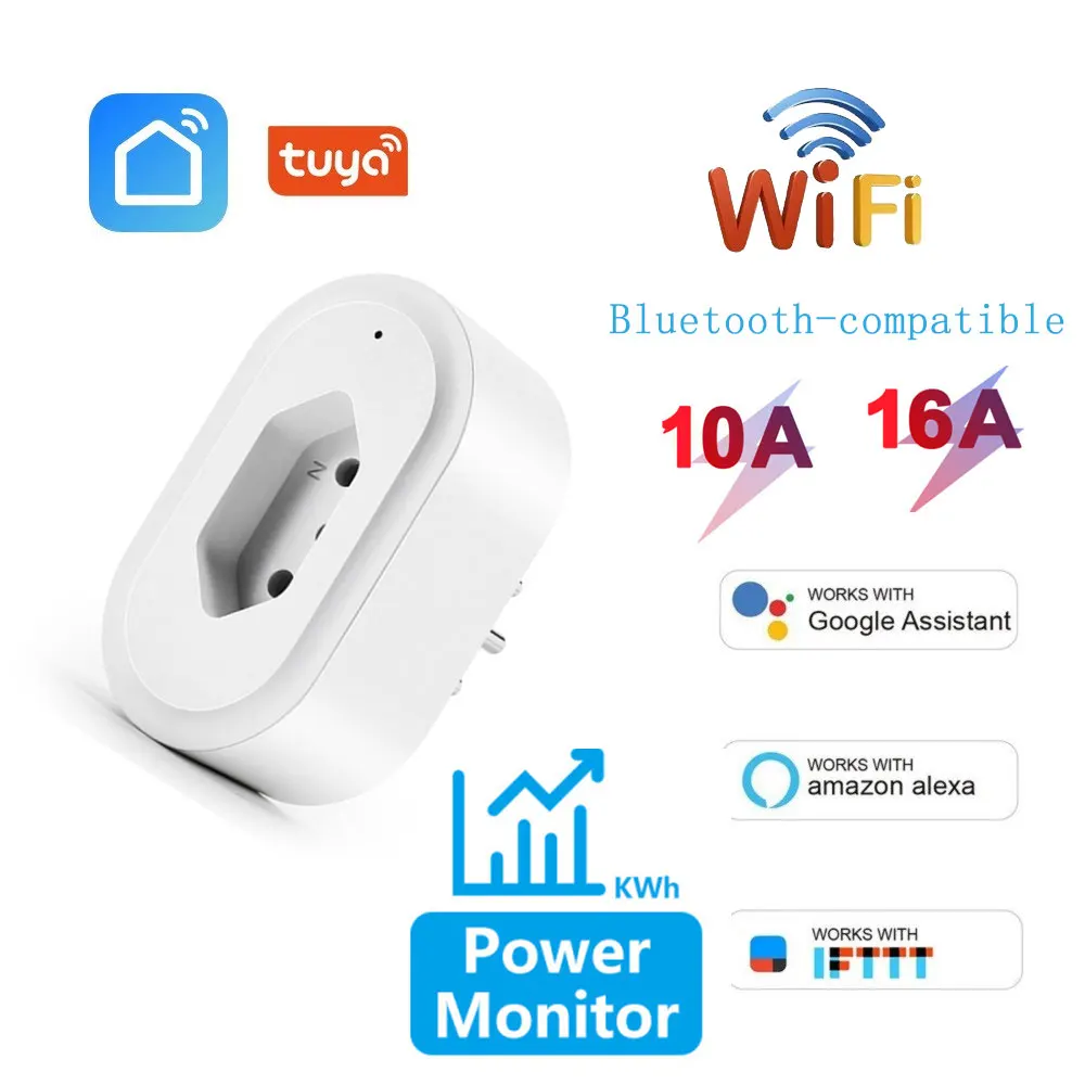 

Стандарт Бразилии 16А, умная вилка, монитор мощности, розетка с дистанционным управлением и таймером, голосовое управление Alexa Google Assistant, групповое управление