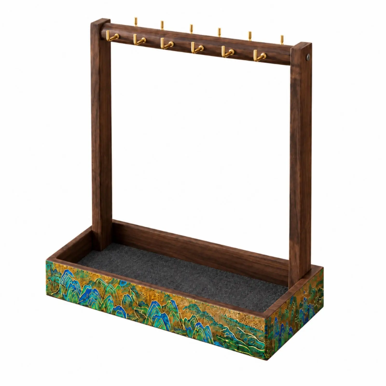 Wooden Brush Hanging Rack with Tray Decorative 12-Hook Calligraphy Brush Display Rack Desk Organizer Multipurpose Space-Saving