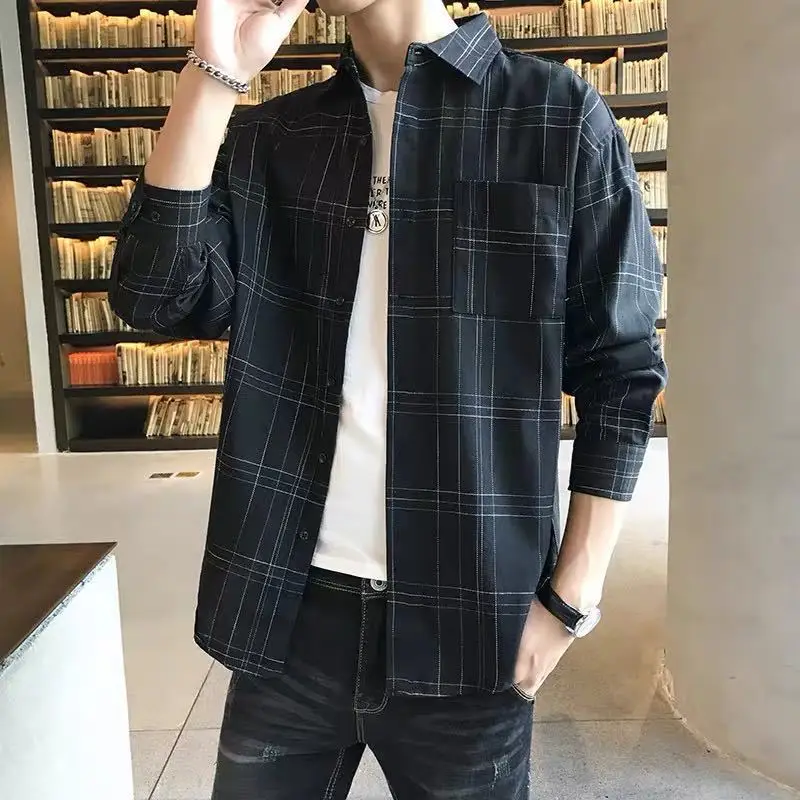 Fashion Printed Lapel Pockets Striped Shirt Men's Clothing 2022 Autumn New Oversized Loose Casual Tops All-match Korean ShirtS