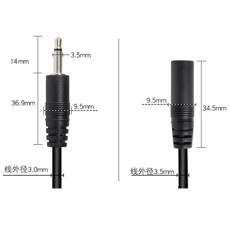 1/2/5pcs 1M 3.5mm mono Audio 2 pin Core Male Female jack Extension Cable cord connector diy repair 3.5 wires diy