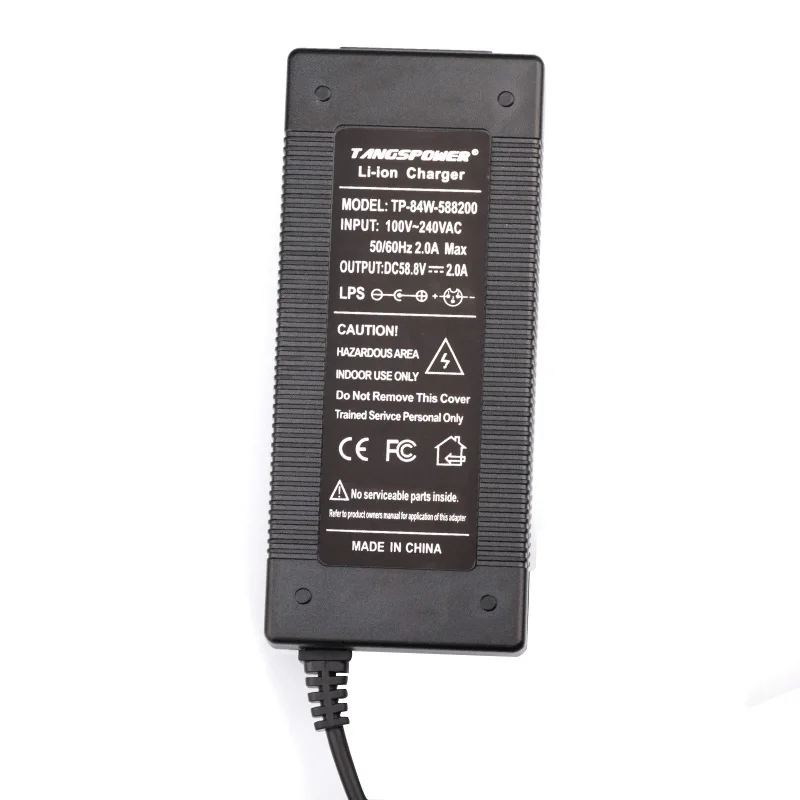 58.8V 2A Li-ion Battery Charger 14S 52V 2A Charger Lithium Battery Pack Charger Fast Charging 3P XLR-DC-GX16 Connectors