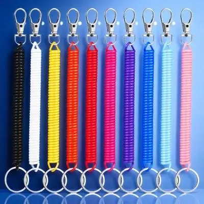 

10 Pcs Spring Keychain Stretchy Plastic Retractable Coil Chain Multifunctional Key Ring Lanyard Wrist Hook Badge Holder Jewelry
