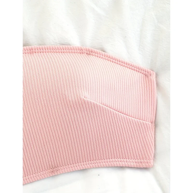 Bikinis acanalados de cintura alta, traje de baño Push Up para mujer, conjunto de Bikini de un hombro, traje de baño de dos piezas, trajes de baño rosas, ropa de playa para mujer