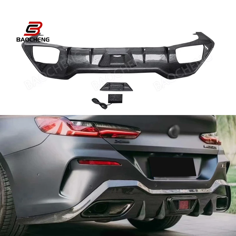 

AC Style Carbon Fiber Rear Diffuser with LED light For BMW 8 Series G14 G15 G16 2019 Rear Bumper Lip Body Kit Car Parts