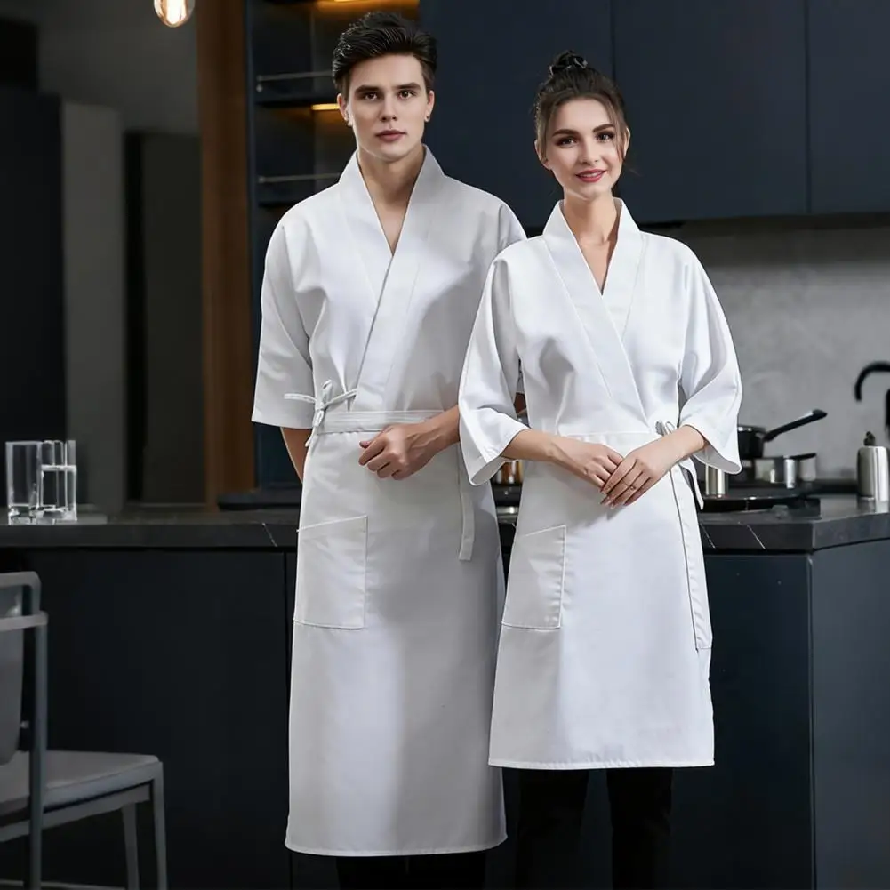 conjunto-de-uniforme-de-cozinha-confortavel-para-chef-com-avental-ajustavel-na-cintura-jaqueta-unissex-com-decote-em-v-e-estilo-cruzado-para-chefs