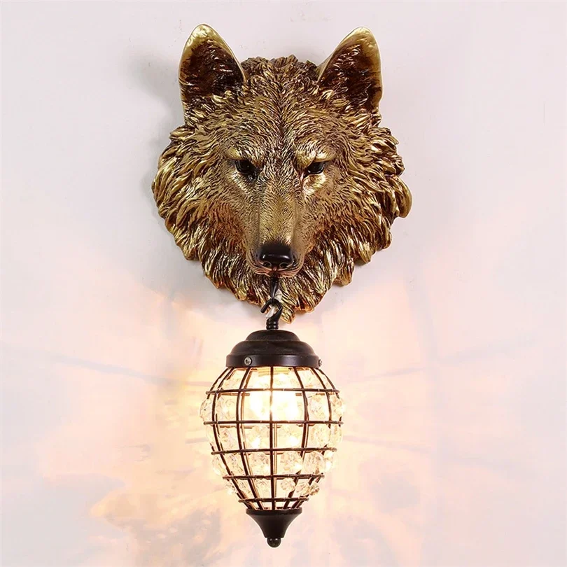 Modern Resin Wolf Wall Lamps Vintage Sconce Led Lights Fixtures for Living Room Bedroom Loft Industrial Art Decor Home-appliance