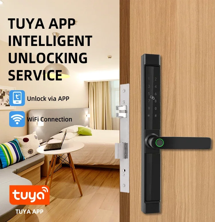 004 Waterproof Tuya Smart Lock Front Door Ttlock Wifi Fingerprint Recognition Keyless Electronic Handle Smart Door Lock