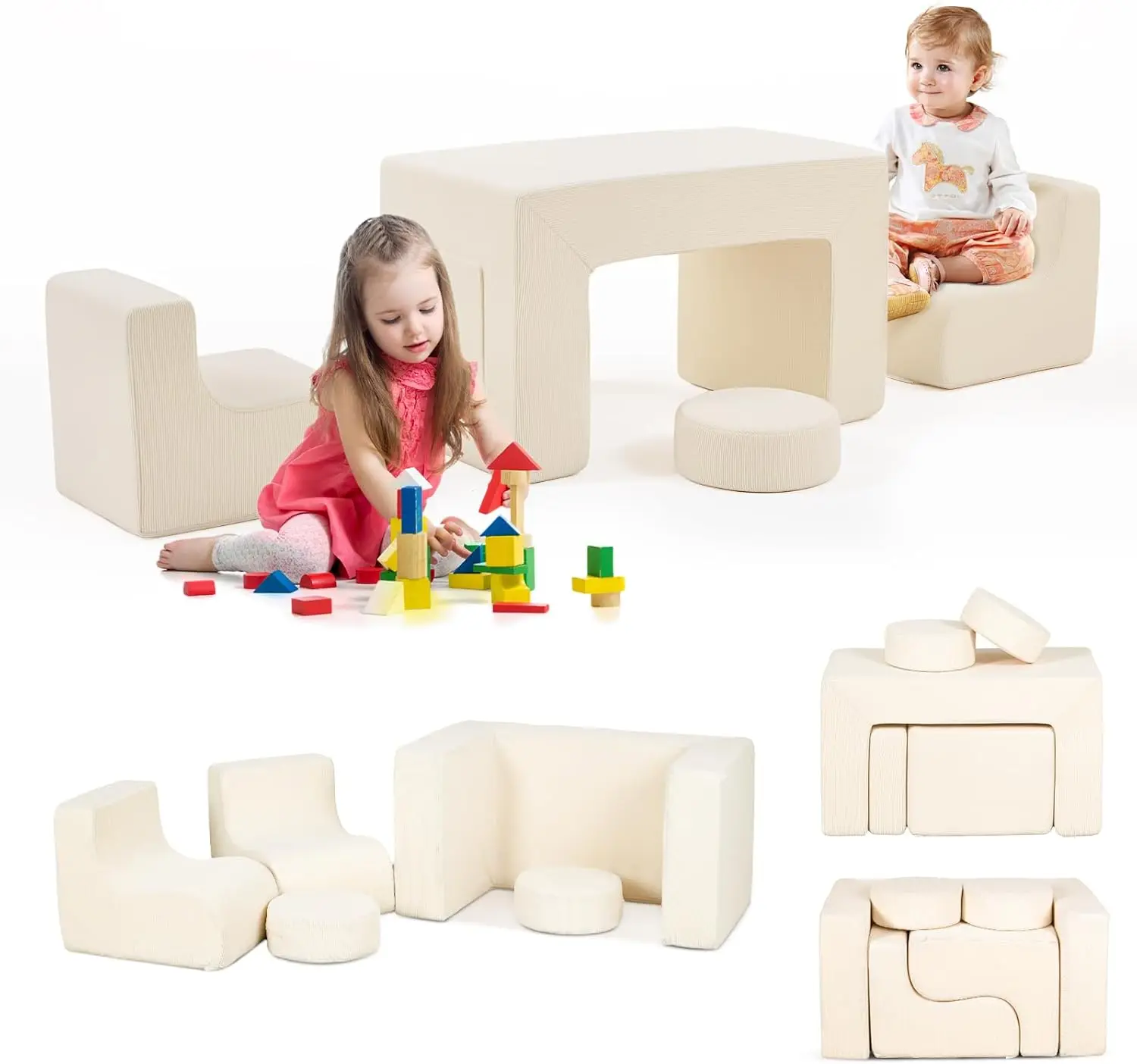 

Модульный детский игровой диван, вельветовый диван для детей, трансформируемый пенопластовый диван для мальчиков и девочек бежевого цвета