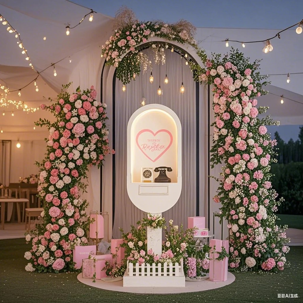 White phone booth Wedding party decoration Metal ornaments Atmosphere Internet celebrity bracket Customized sign-in desk