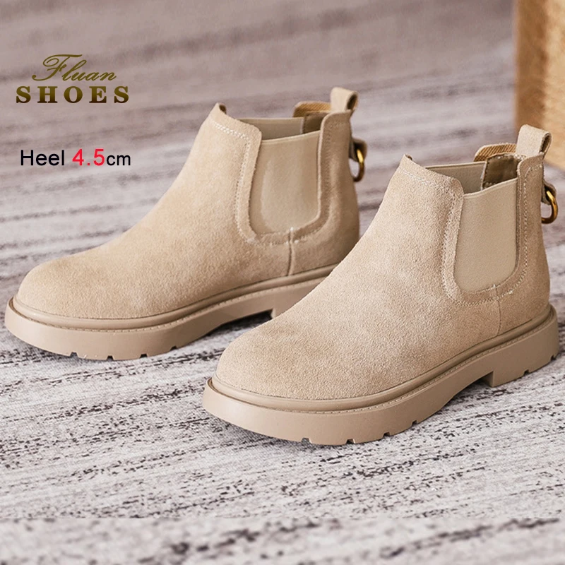 

Зимние женские ботильоны, короткие ботинки на нескользящей подошве, женские удлиняющие ботинки на платформе из матовой натуральной кожи, повседневная обувь