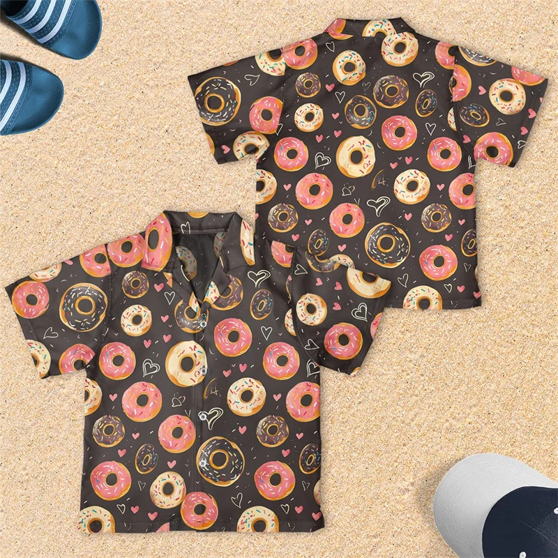 Baju pantai grafis donat Kawaii baju pantai makanan kasual blus lengan panjang makanan ringan kartun blus kerah donat atasan Makanan Penutup