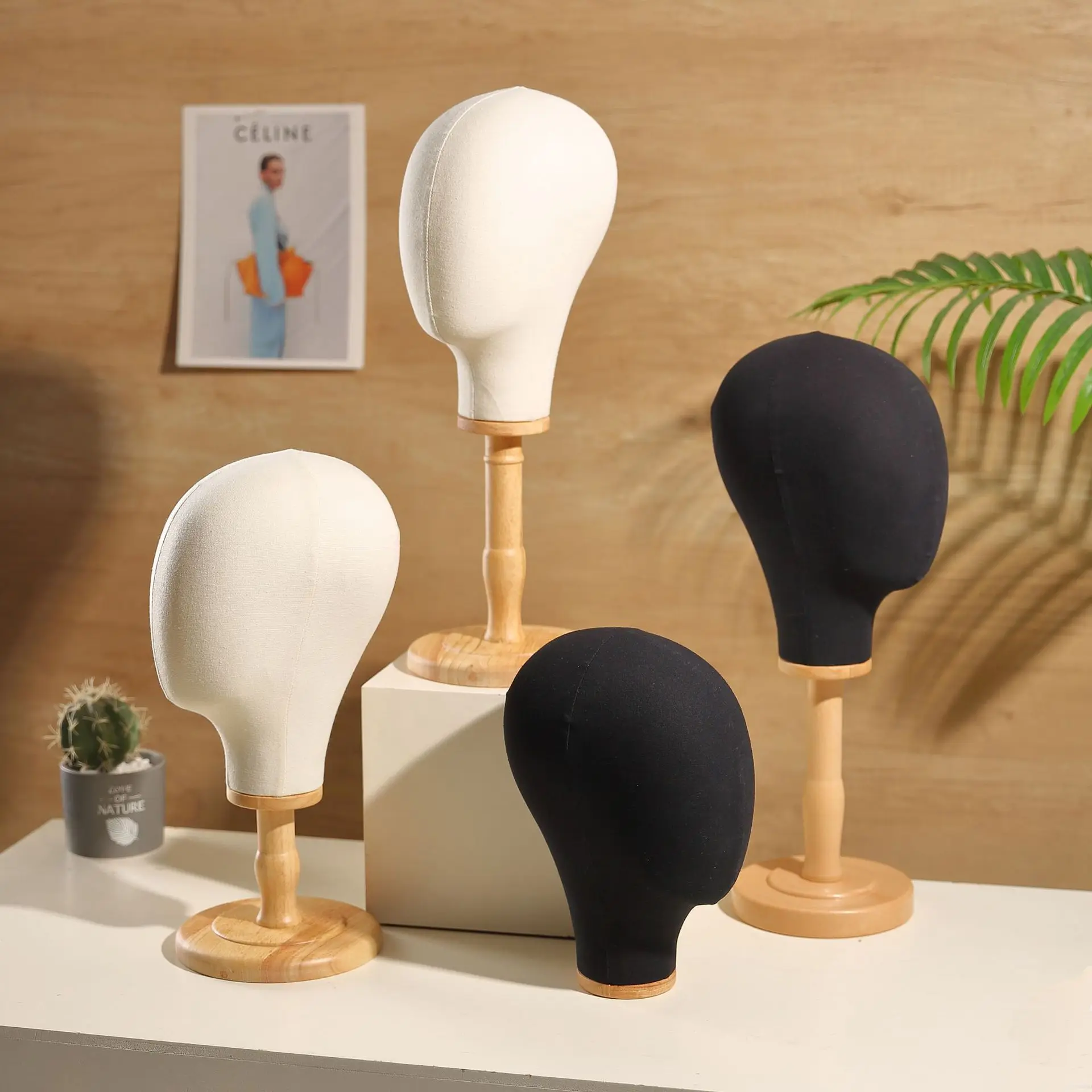 Mannequin Head, Wig & Hat Display Stand, Sunglasses Accessory Holder, Solid Wood Base, Window Display Styling Prop