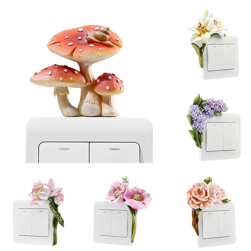 Creative Resin Switch Stickers 3D Flower Plant Wall Stickers Living Room Bedroom Decor Socket Wall Protective On Off Sticker