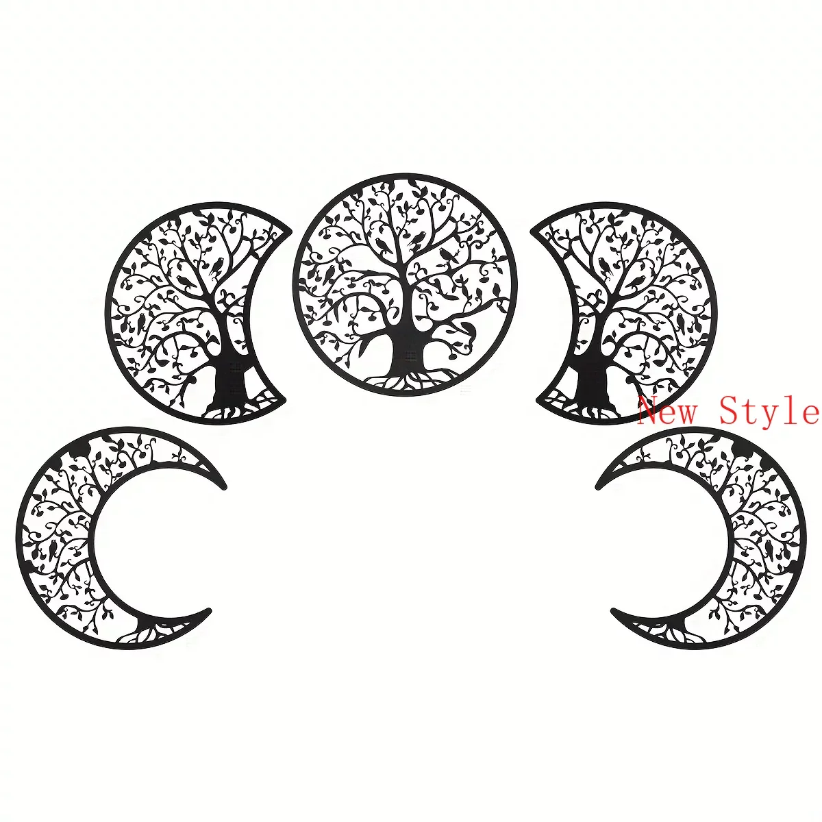 

5pcs Bohemian Moon Phase Wall Hanging Decoration Metal Lunar Aesthetic Art Bedroom Livingroom Dorm Office Background Metal Decor