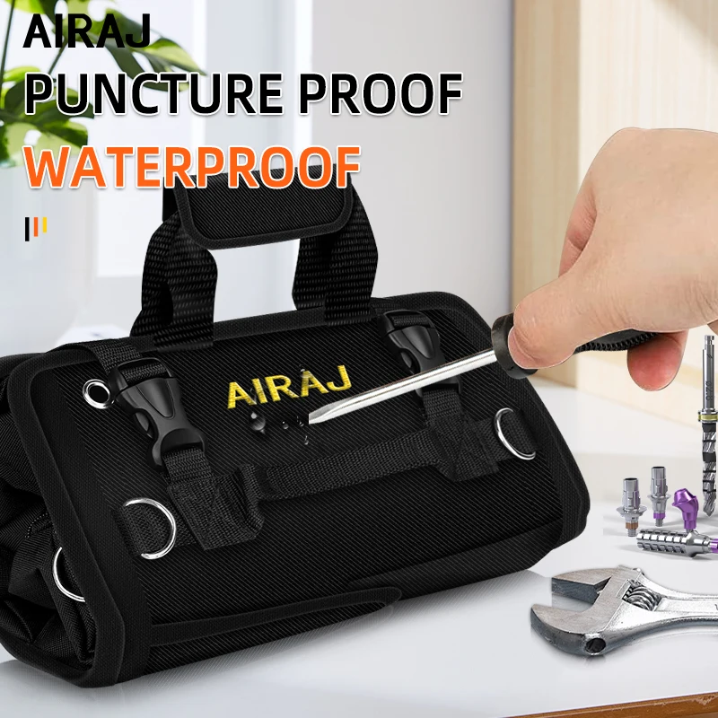 AIRAJ Sac à outils enroulable de 18 pouces, 4 grandes poches fixes et 2 petites poches détachables, organisateur multi-outils en tissu Oxford ﻿