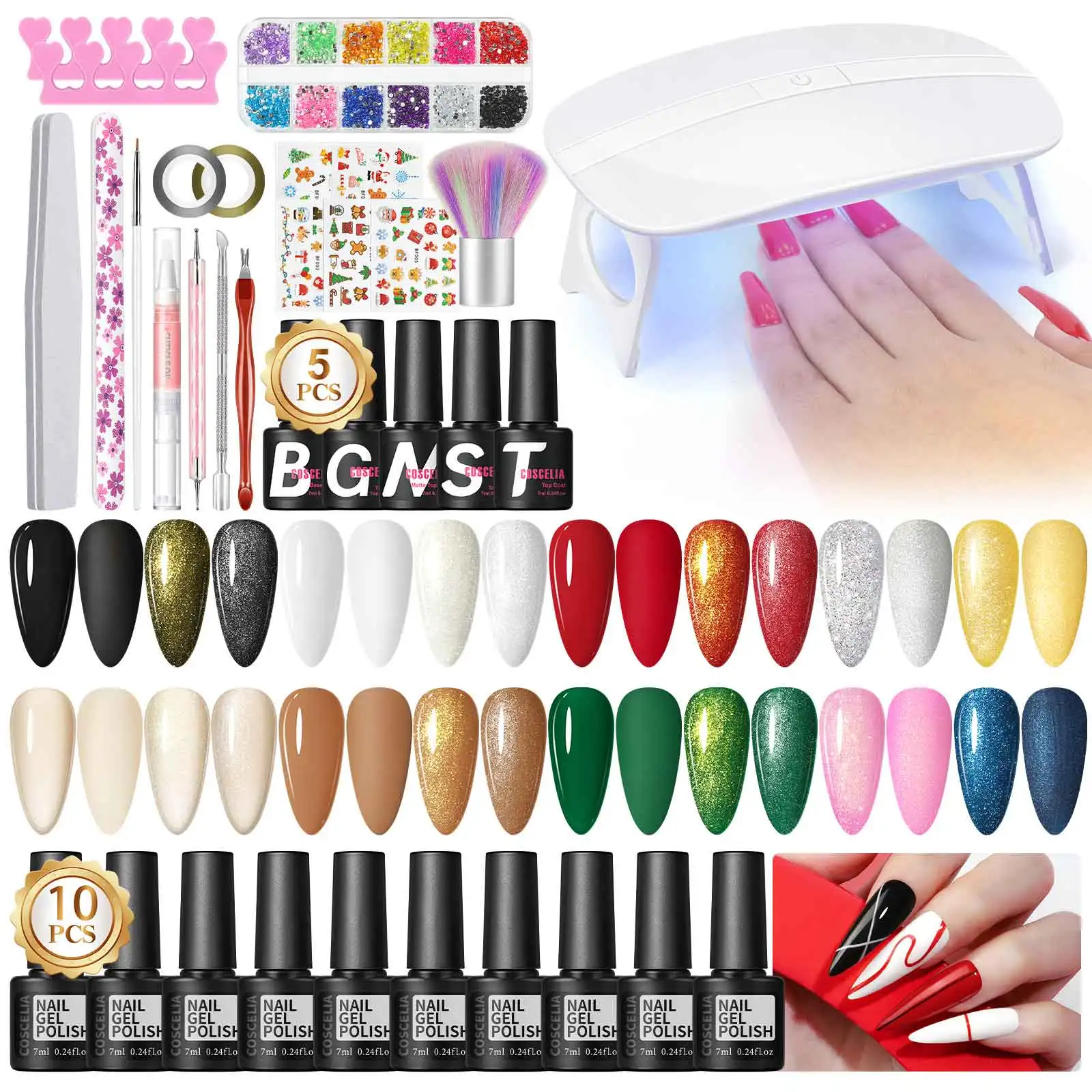 Coscelia Soak Off Nail Gel Polonês Conjunto Vermelho Amarelo Azul Gel Unha Polonês, Base Top Coat, Lâmpada UV, Suprimentos de Unhas para Mulheres DIY Salon