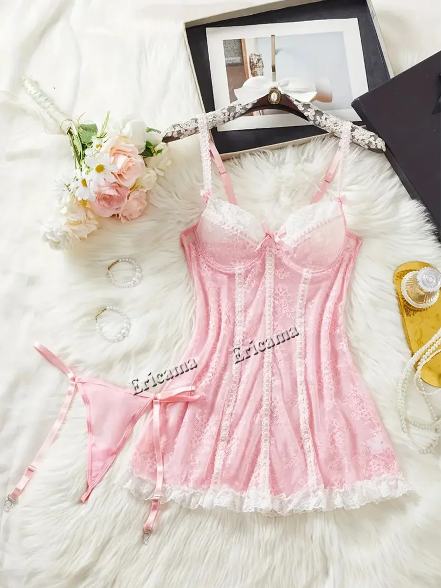 2025 Seksowny zestaw bielizny Hottie Slimming Lingerie Prześwitująca koronka Pure Lust Women's Secret Erotic Suspender Dwuczęściowy zestaw