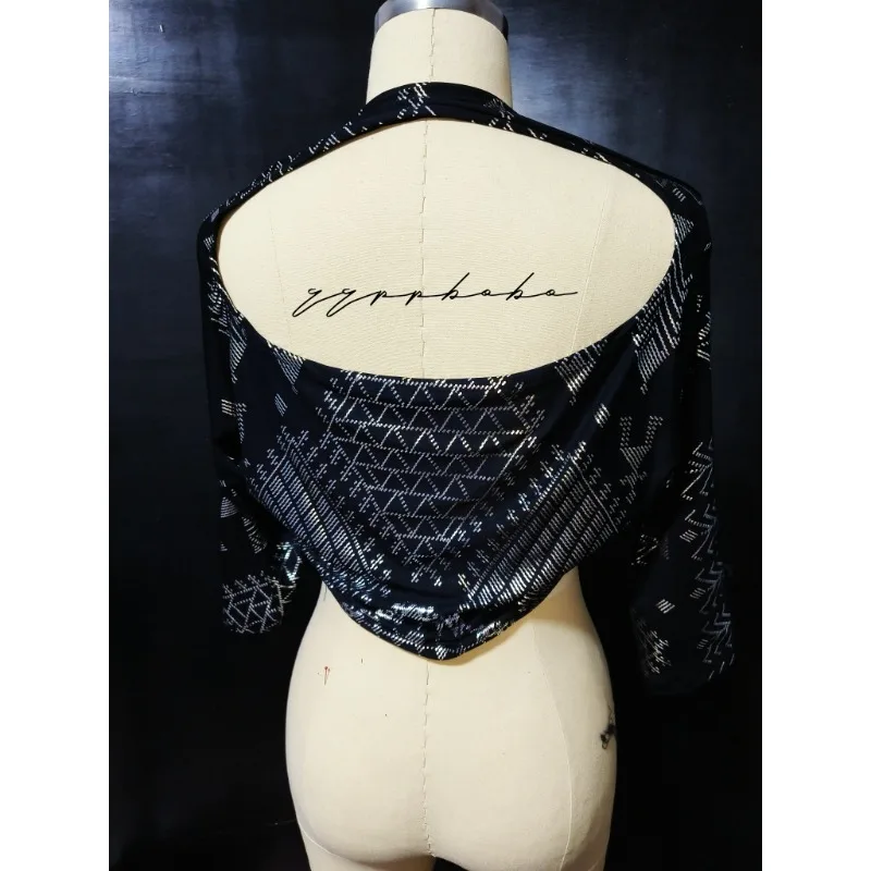 

Customized Black Silver Imitation Assuit Sleeve Style Wear More 7-inch Sleeve Tops Tribal Belly Dance Cut Sleeves