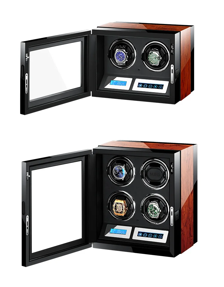 Embers Luxury Automatic Watch Winder Wood Mabuchi Motro Mechanical Watches Box Shaker LCD Touch Screen Wooden Storage Safe Case