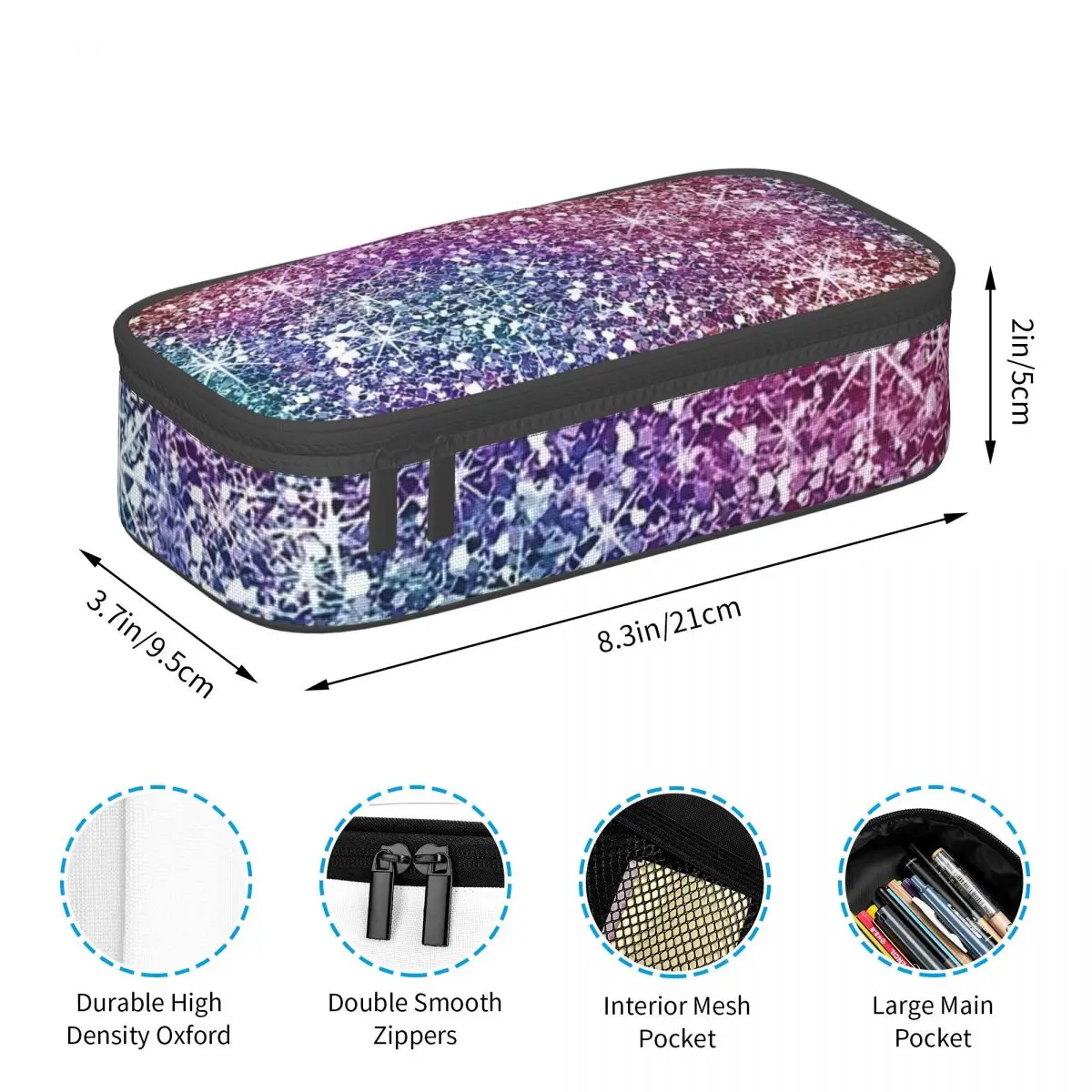 Rainbow Glitter Texture Pencil Cases Large Capacity Pen Bags Pen Box Pencil Pouch For Boys Girls Students Stationery School