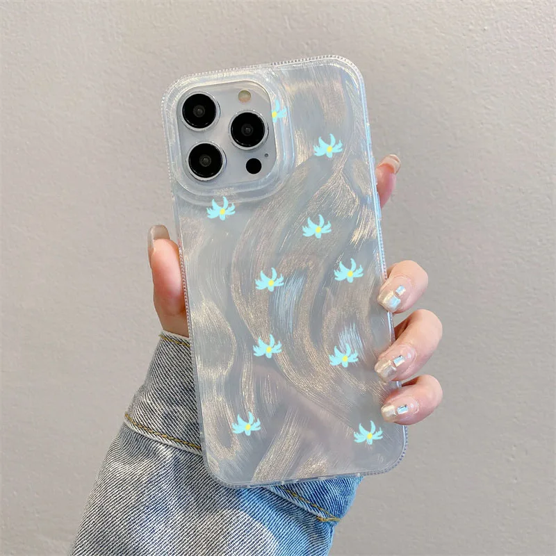 

INS Flower Icon Laser Phone Case For iPhone 16 13 15 14 12 11 Pro Max XS X XR For iPhone 16E 7 8 SE Plus 12 13 Pro Cover Funda