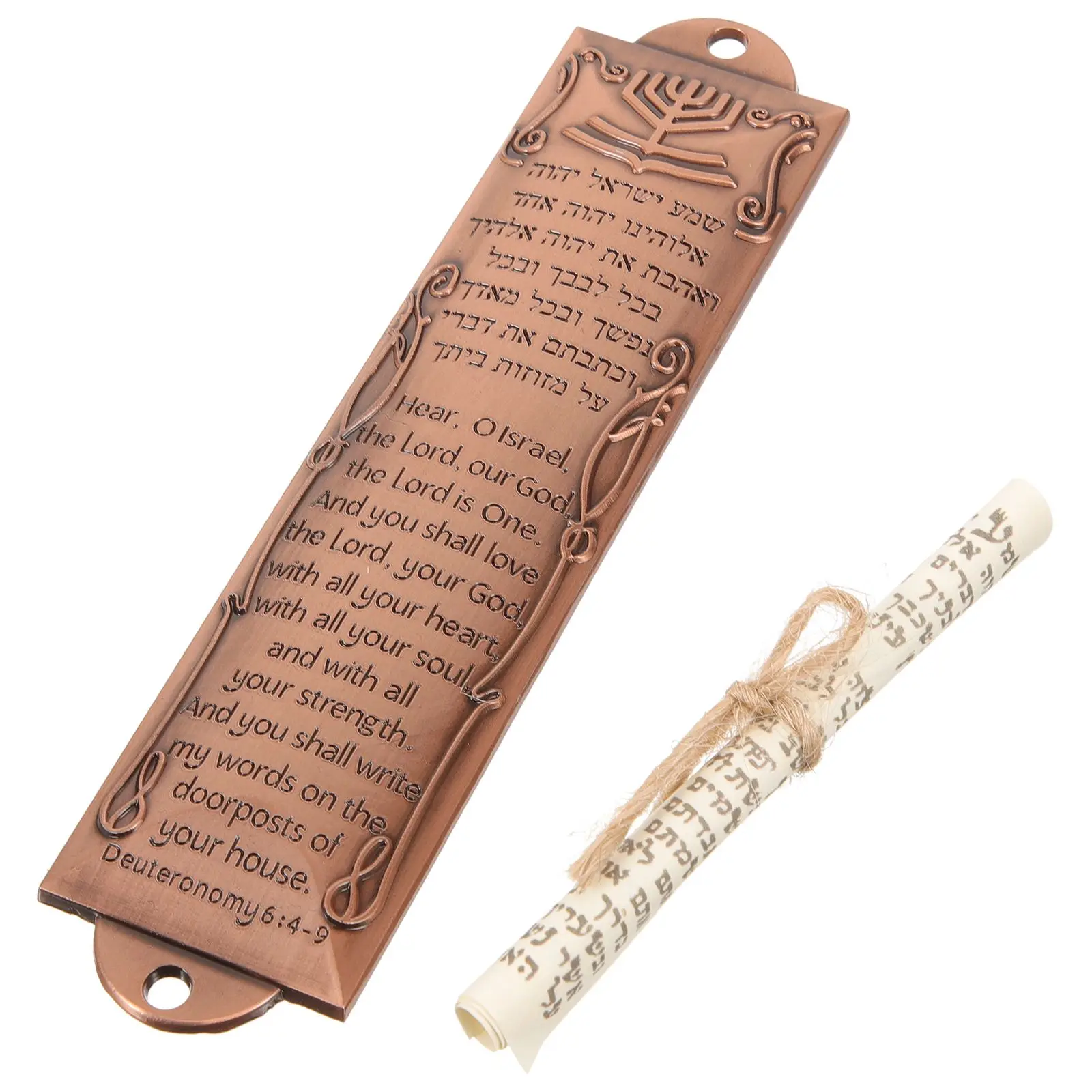 Rueda de puerta religiosa Retro Mezuzah de aleación de bronce rojo de 132Mm, decoración del hogar, símbolos judíos judaicos de Metal, estatuilla de oración en miniatura