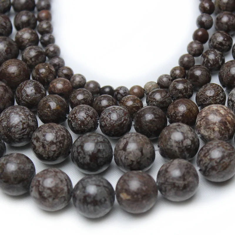 Wholesale Natural Stone Coffee Snowflake Obsidian Round Beads 15\