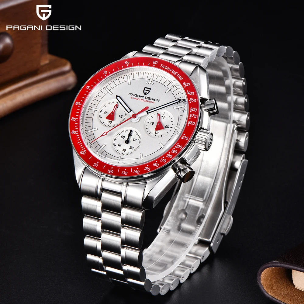 PAGANI DESIGN Retro Red Watch Quartz Stainless Steel Luminous AR Sapphire Crystal thumbnail 5