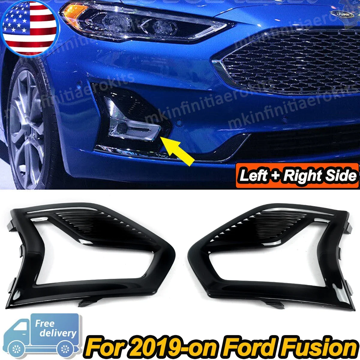 For Ford Fusion 2019-2021 Left Right Front Bumper Fog Light Lamp Grille Covers