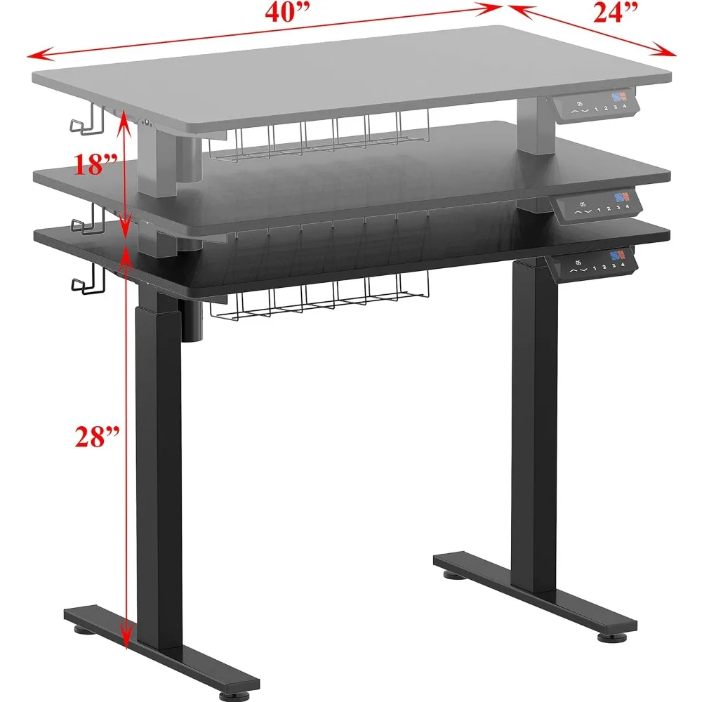Регулируемый Электрический стол с памятью высоты, 40x24 дюйма, черный