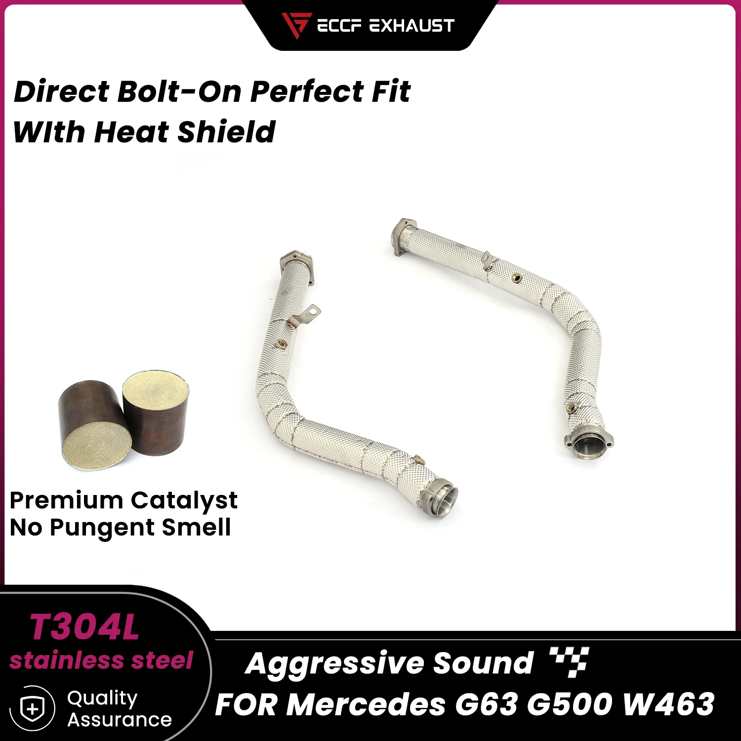 

Sporty Downpipe With Heat Shield For Mercedes G63 G500 W463 Aggressive Exhaust Sound High Flow Performance Upgrade