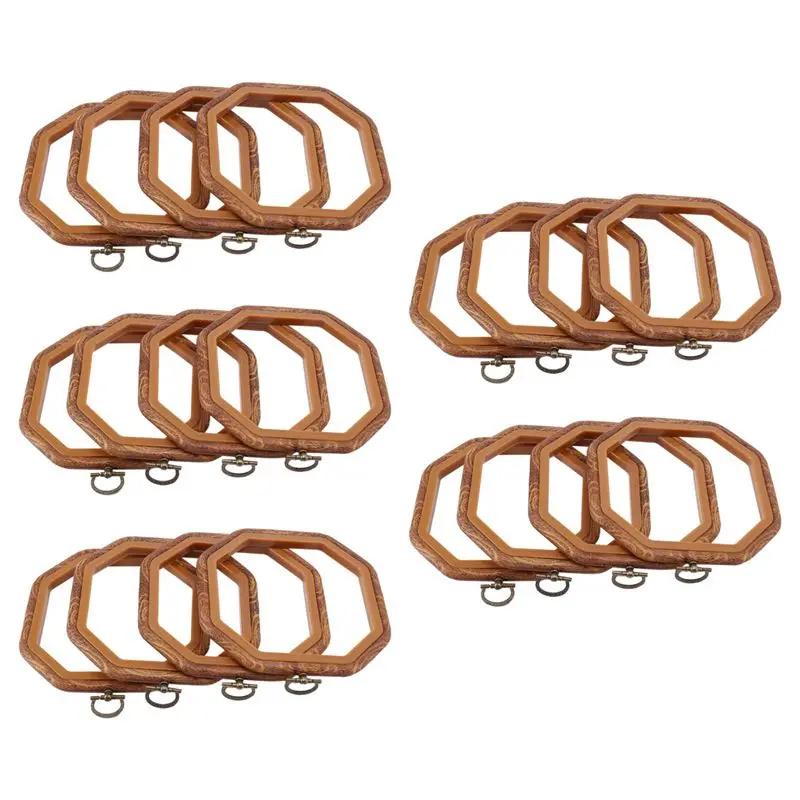 20PCS Octagon Embroidery Hoops Imitated Wood Cross Stitch Hoop Set Display Frame For Art Craft Handy Sewing And Hanging