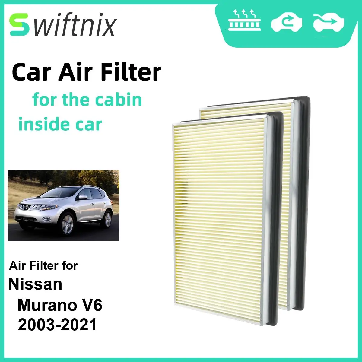 2PCS Engine Air Filter Calm Carbon Fiilter Cabin for Nissan Murano V6 2003-2021 CA4309 25043775 16546-0Z000 16546-70J10