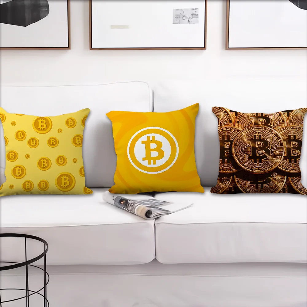 Btc Bitcoin Crypto Cryptocurrency cushion cover Pillow Case Cushion Room Bedroom Headboard Sofa Living Backrest Car Square