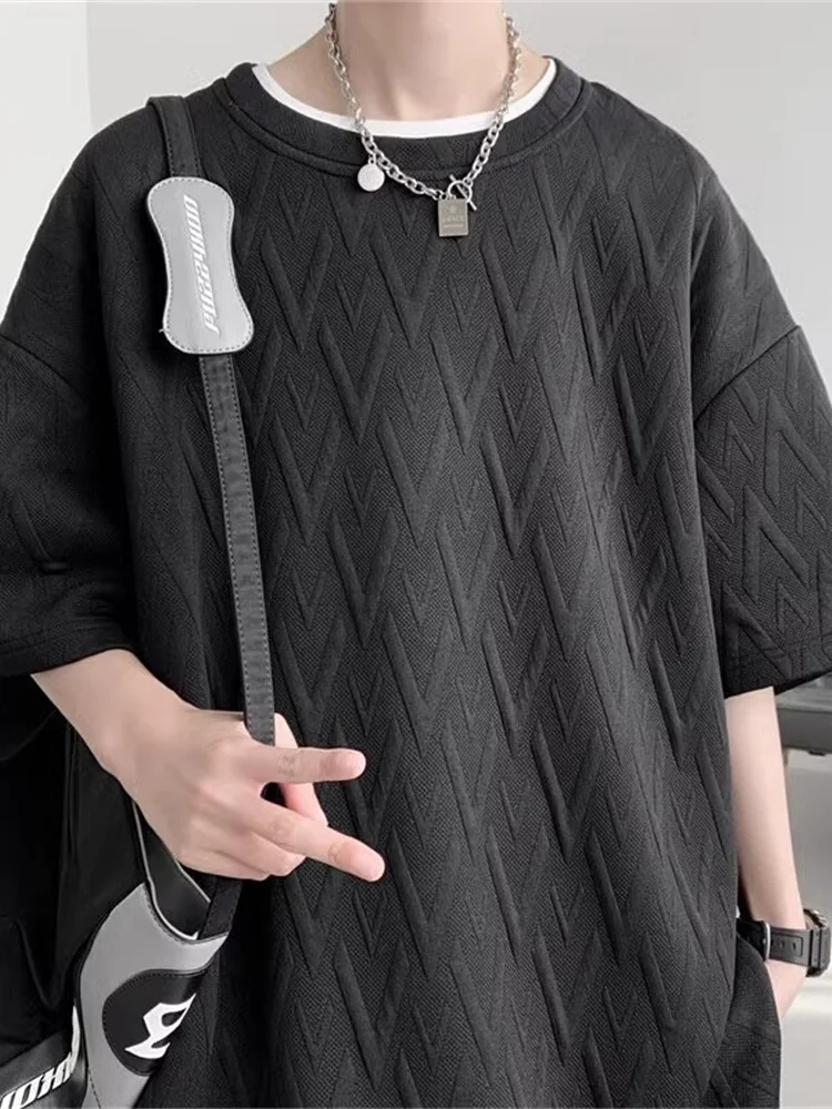 

Casual High-Street Sle Men's T-irt ort Sve Loose Fit Summer 2024 New Faion Breathable round Ne Color Top