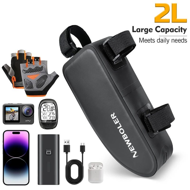 100% Waterproof PVC Leather Bicycle Frame Front Top Tube Bag 2L Large Capacity Cycling Pannier Packing Bike Accessories