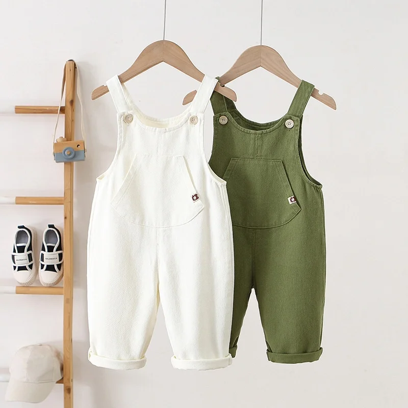 

Children's Overalls For Baby Boys Girls Spring Autumn New Large Pocket Casual Jeans Fashion Toddler Kids Solid Jumpsuits Spring