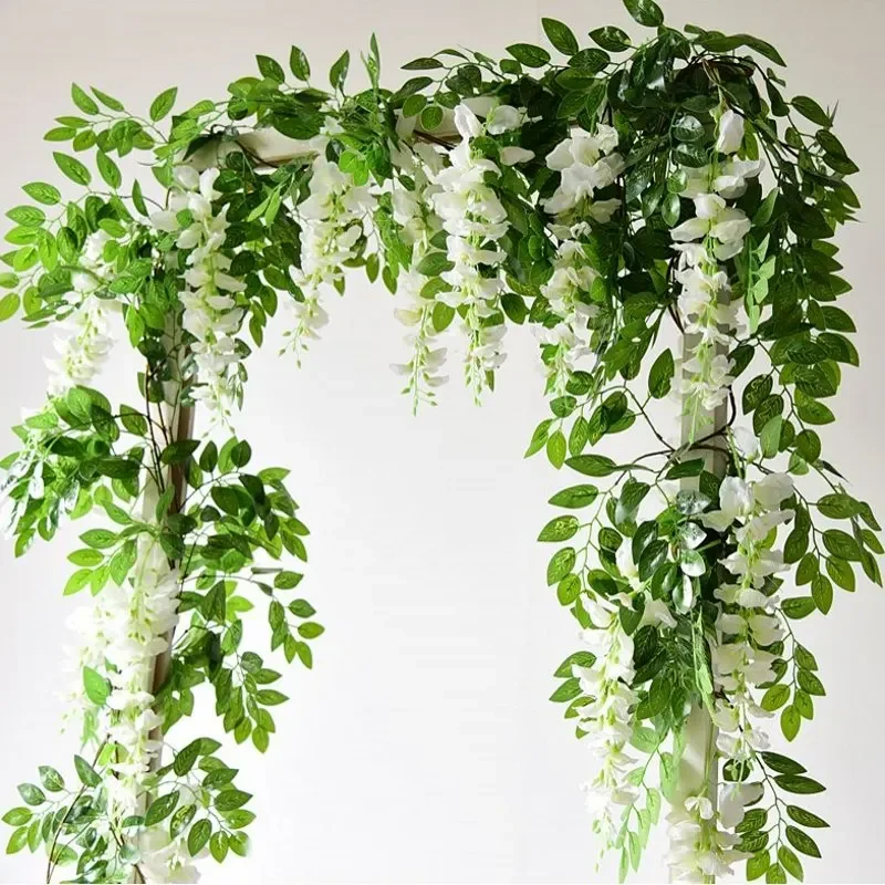 7ft 2M Wisteria Artificial Flowers Vine Garland Wedding Arch Decoration Fake Plants Foliage Rattan  Flowers Wall Decor flores