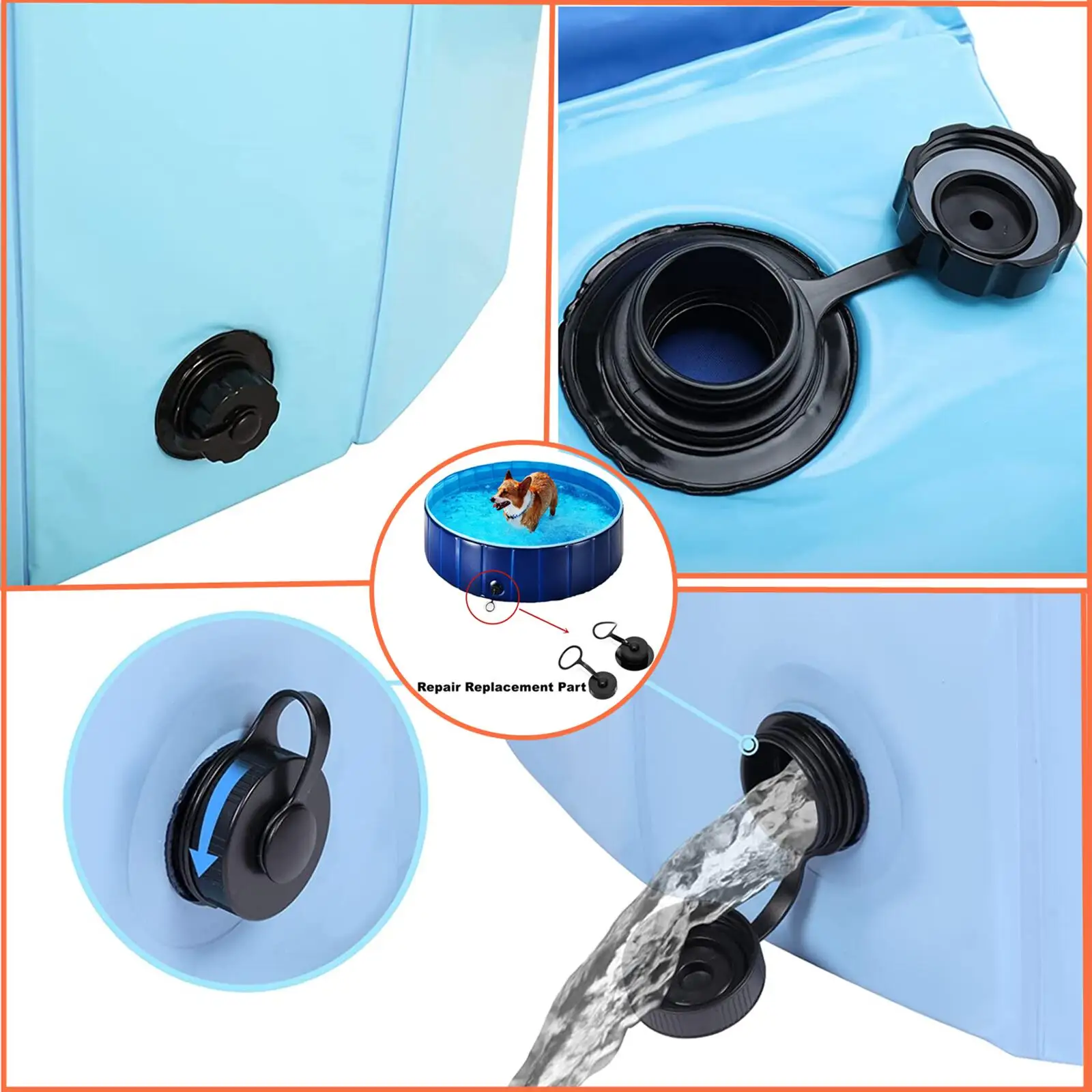 Dreno e plug cover conjunto-diâmetro interno 37mm/1. substituição do reparo de 45 polegadas (abs) para piscinas de dobramento do animal de estimação, tampão da tomada dos banhos do cão