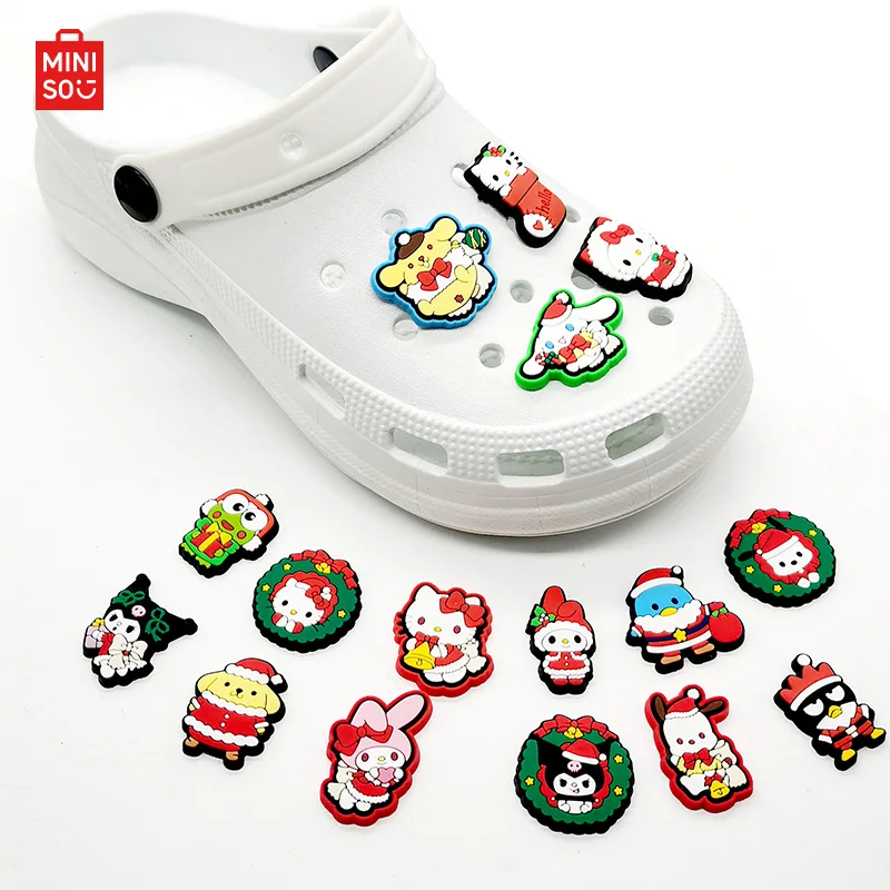 MINISO 16pcs Sanrio Christmas Kuromi HelloKitty Shoe Charms for Sandals Decoration PVC Shoe Accessories Charms for X-mas Gifts