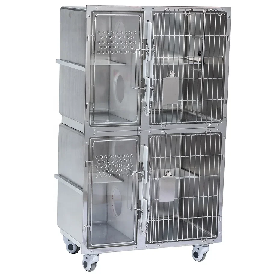 304 Stainless Steel Luxury Cat Dog Cage Separate Eating Leisure and Sanitation Areas Hospital Cage