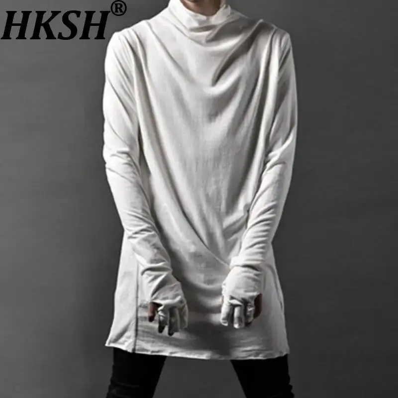 HKSH Spring New Original Men's Tide Punk Avant-Garde Dark Cotton Turtleneck Slim Trendy Long-sleeve T-shirt Korean Tees HK25965