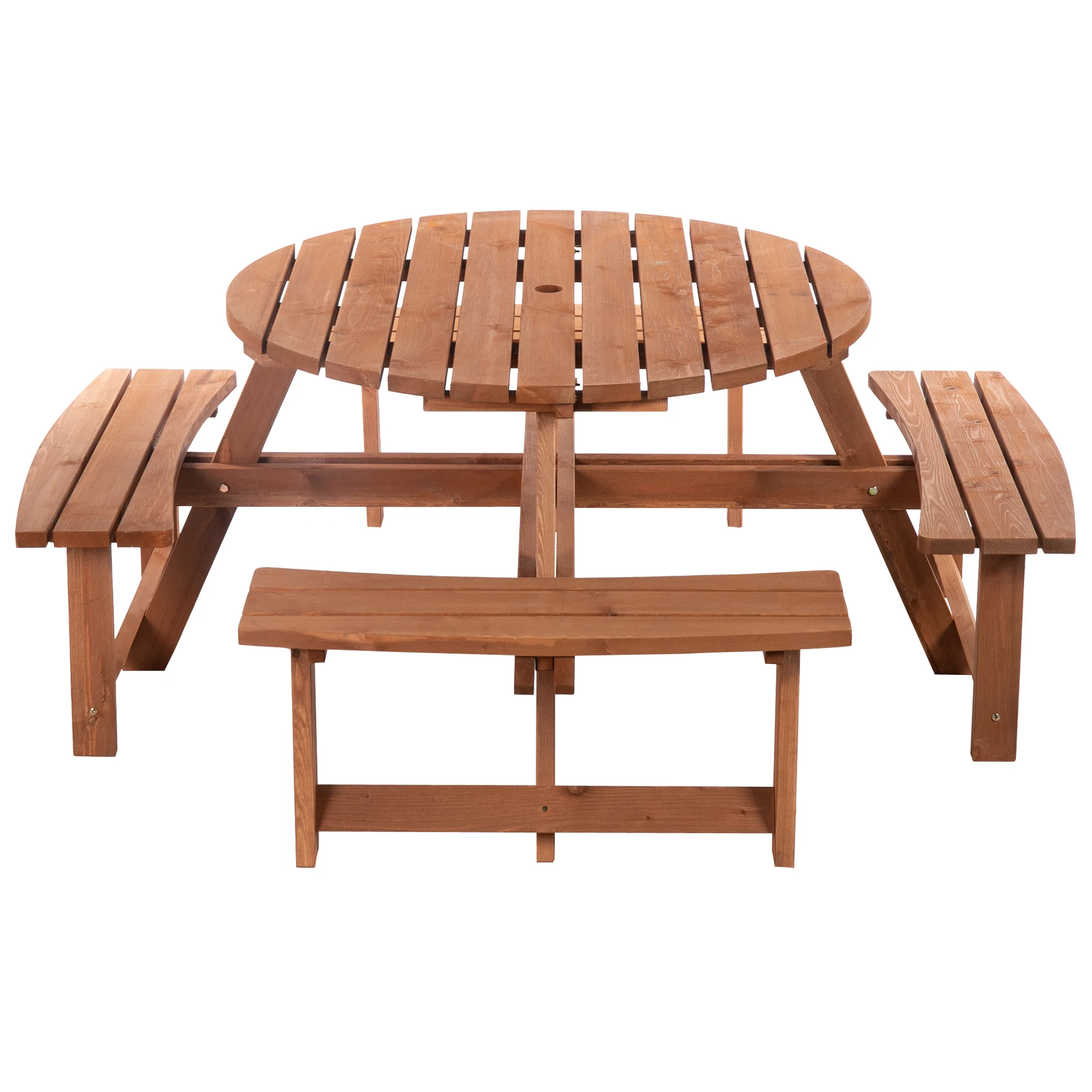 Outsunny 8 Seater Wooden Picnic Table and Bench Set Patio Dining Set with 4 Benches and Umbrella Hole Outdoor Garden Park